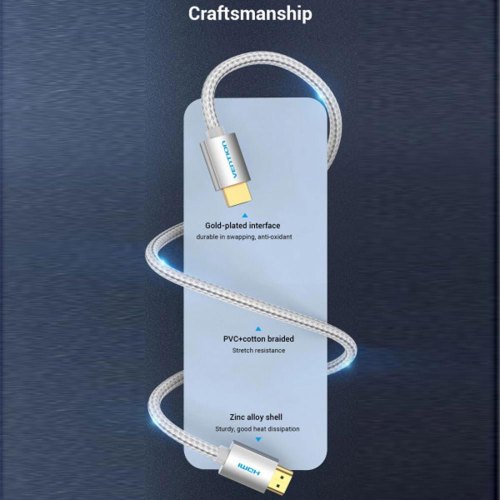 Кабель Vention HDMI,15.0 м, V2.0, 4K обплетення, Silver Metal Type