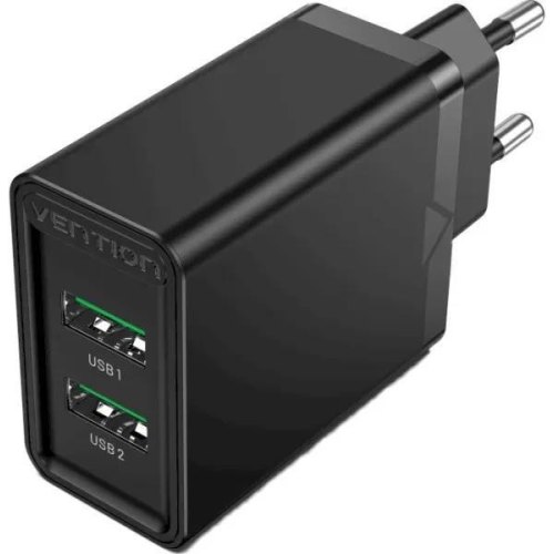 Мережевий зарядний пристрій Vention 2xUSB 36W (2xUSB-A) QC3.0 чорний