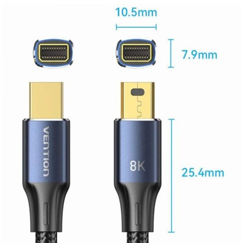 Кабель VentionDisplayPort mini  - mini 2.0м, V1.4, 8K 60Гц 32.4Gbps Blue Aluminum Alloy, Ventio