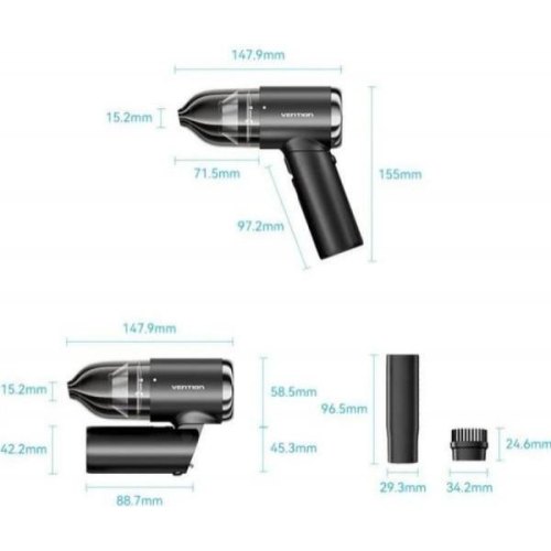 Автомобільний пилосос Vention 5000Pа 70W Li-Ion USB-C 4000мА/г чорний