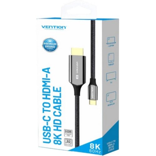 Кабель Vention USB 3.1 Type-C - HDMI, 1.8m 8K 60 Гц Zinc Alloy TPE Black