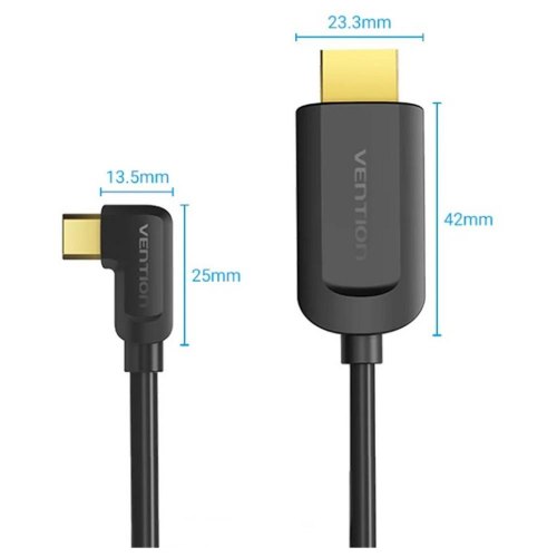 Кабель Vention USB 3.1 Type-C  - HDMI, 1.5m 90° 4K 60 Гц PVC Black