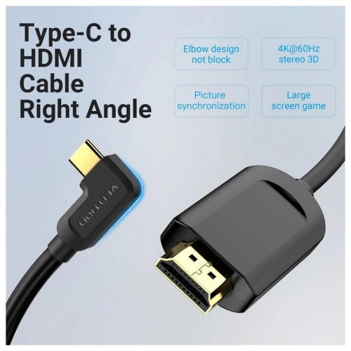 Кабель Vention USB 3.1 Type-C  - HDMI, 1.5m 90° 4K 60 Гц PVC Black