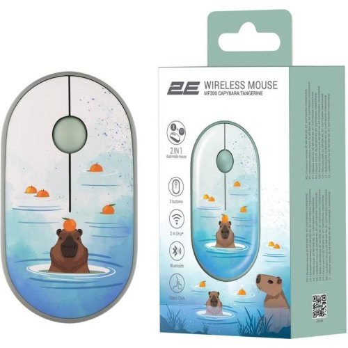 Мишка бездротова, 2E MF300 CAPYBARA TANGERINE Silent WL BT, зелений