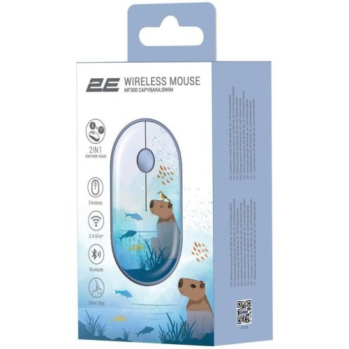 Мишка бездротова, 2E MF300 CAPYBARA SWIM Silent WL BT, синій