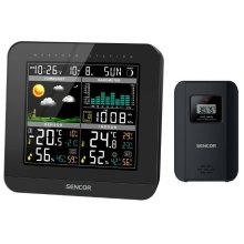 Метеостанція Sencor, внутр/зовн вимірювання, від мережі/AAAх3+AAx2, темп-ра, вологість, час, прогноз погоди, атмосферний тиск, чорний