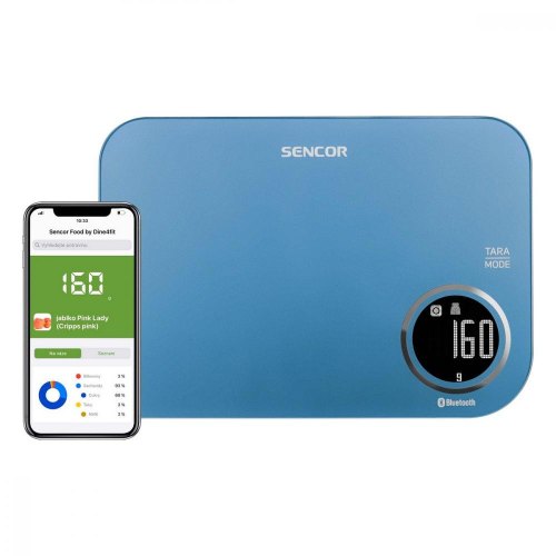 Ваги Sencor кухонні, 5кг, підключення до смартфону, AAAx2, пластик, синій
