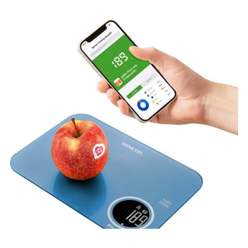 Ваги Sencor кухонні, 5кг, підключення до смартфону, AAAx2, пластик, синій