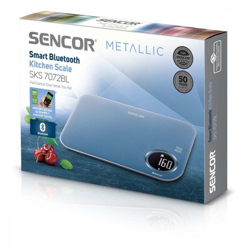 Ваги Sencor кухонні, 5кг, підключення до смартфону, AAAx2, пластик, синій