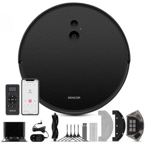 Робот-пилосос Sencor, 1000Вт, 3000Па, h=7.5см, вологе прибирання, конт пил -0.34л, вода -0.25л, автон. робота до 140хв, вага-3.5кг, НЕРА, чорний