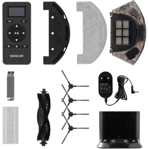 Робот-пилосос Sencor, 1000Вт, 3000Па, h=7.5см, вологе прибирання, конт пил -0.34л, вода -0.25л, автон. робота до 140хв, вага-3.5кг, НЕРА, чорний