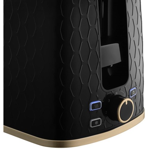 Тостер Sencor 930Вт, підігрів, розморожування, пластик, чорно-золотий