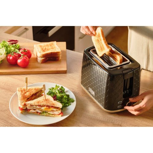 Тостер Sencor 930Вт, підігрів, розморожування, пластик, чорно-золотий