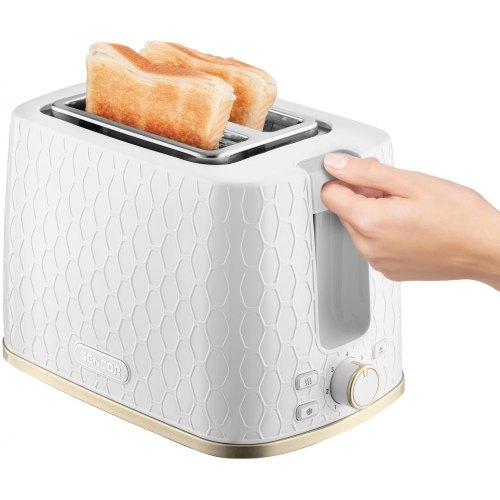 Тостер Sencor 930Вт, підігрів, розморожування, пластик, біло-золотий