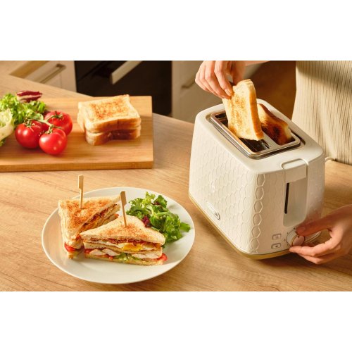 Тостер Sencor 930Вт, підігрів, розморожування, пластик, біло-золотий