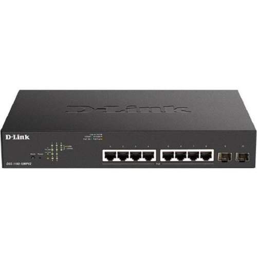 Комутатор D-Link DGS-1100-10MPV2 8xGE PoE 2xSFP, 130Вт, EasySmart