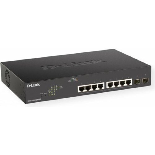 Комутатор D-Link DGS-1100-10MPV2 8xGE PoE 2xSFP, 130Вт, EasySmart