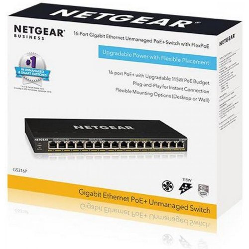 Комутатор NETGEAR GS316P 16xGE PoE+, некерований
