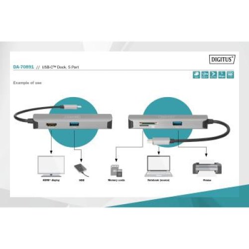 Док-станція DIGITUS Travel USB-C, 5 Port