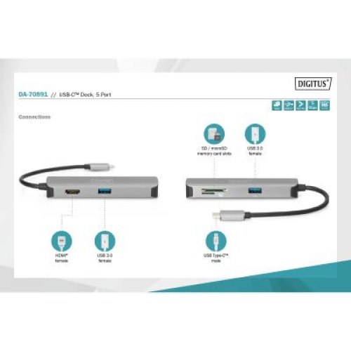 Док-станція DIGITUS Travel USB-C, 5 Port