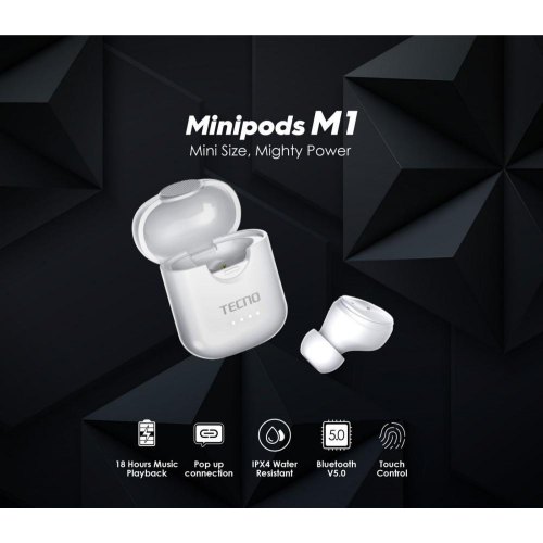 Моно Гарнітура бездротова TECNO Minipods M1 White