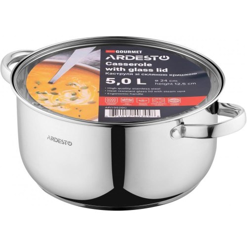 Каструля ARDESTO Gemini Gourmet, скляна кришка, 5 л, нержавіюча сталь