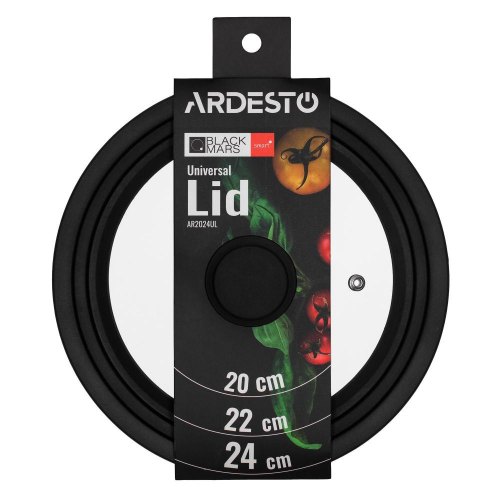 Кришка ARDESTO універсальна Black Mars Smart 20/22/24 см, скло, силікон