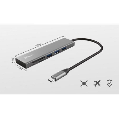 USB-хаб Trust HALYX FAST 3USB+CARD READER USB-C ALUMINIUM