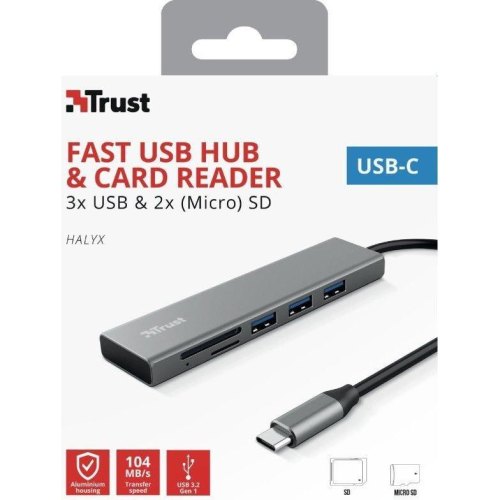 USB-хаб Trust HALYX FAST 3USB+CARD READER USB-C ALUMINIUM