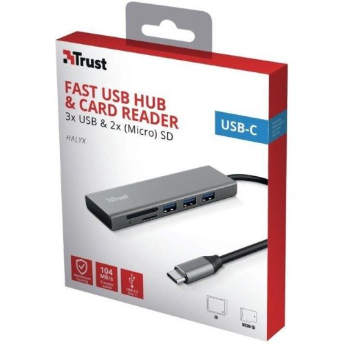 USB-хаб Trust HALYX FAST 3USB+CARD READER USB-C ALUMINIUM