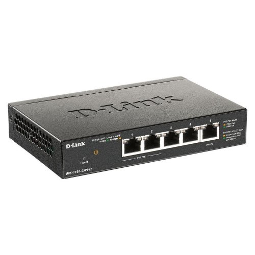 Комутатор D-Link DGS-1100-05PD 5xGE, (2xGE, 2xGE PoE, 1xGE PD), EasySmart