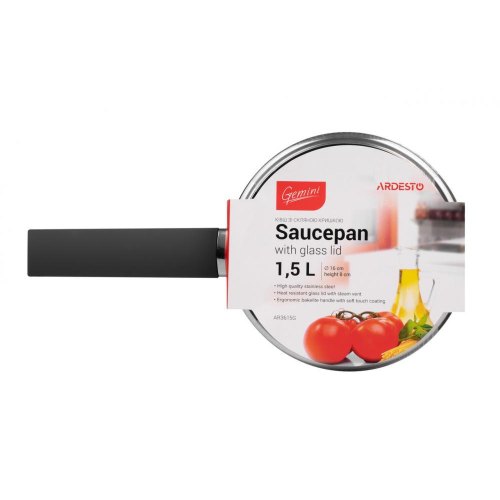 Ківш ARDESTO Gemini, скляна кришка, 1.5 л, нержавіюча сталь