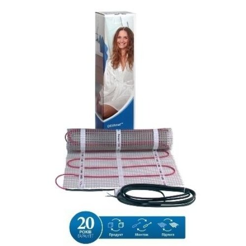 Мат нагрівальний Devicomfort 150T, двожильний, для систем опалення, 0.5м кв., 0.5х1м, 69Вт, 230В
