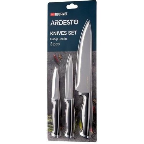 Набір ножів Ardesto Gemini Gourmet, 3 предмети, нержавіюча сталь/пластик, чорний (AR2103BL)
