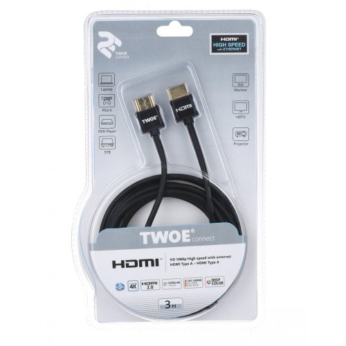 Кабель 2E HDMI (M/M), 3м, 2.0, Slim High Speed Aluminum, чорний