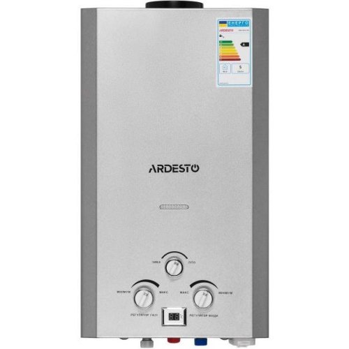 Газова колонка Ardesto X1, 10 л/хв., 20 кВт, розпалювання  від батарейок, дисплей, нерж. сталь