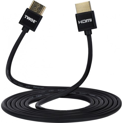 Кабель 2E HDMI (M/M), 2м, 2.0, Slim High Speed Aluminum, чорний