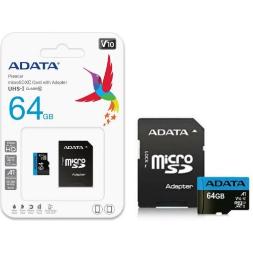 microSDXC (UHS-1) A-DATA Premier 64Gb Class 10 A1 (R-100Mb/s)  (adapter SD)
