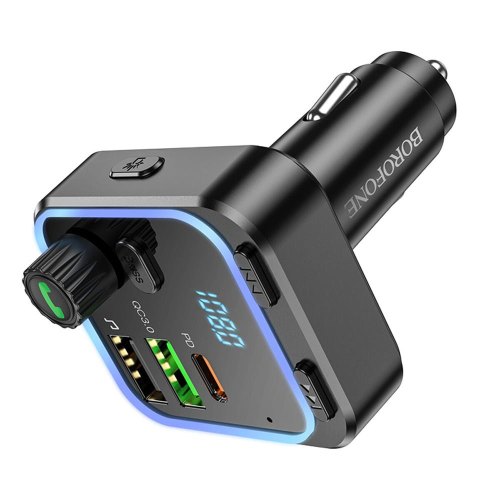 АЗП з FM-модулятором BOROFONE BC53 Highway PD20W+QC3.0 car BT FM transmitter 18W Black
