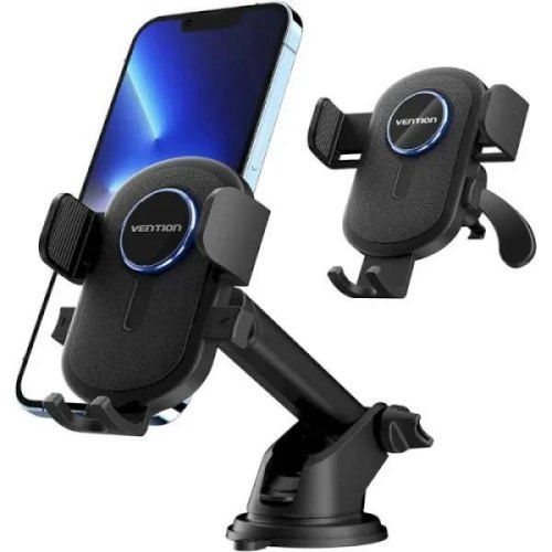 Автотримач для телефону Vention One Touch Clamping Car Phone Mount With Suction Cup Black Square Type (KCVB0)