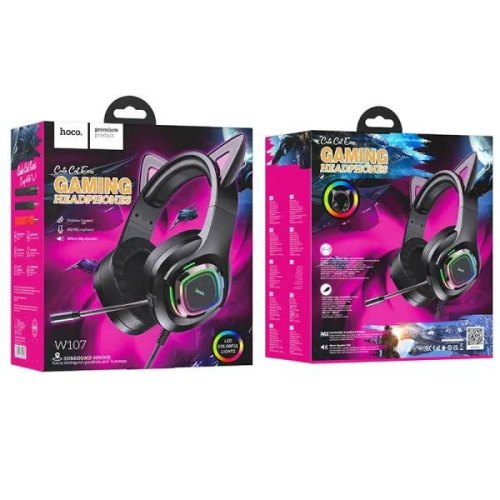 Навушники HOCO W107 Cute cat luminous cat ear gaming headphones Phantom Cat