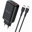 Мережевий зарядний пристрій CHAROME C30 PD65W GaN (2*USB-C+USB-A) Charger Set (Type-C to Type-C) Black