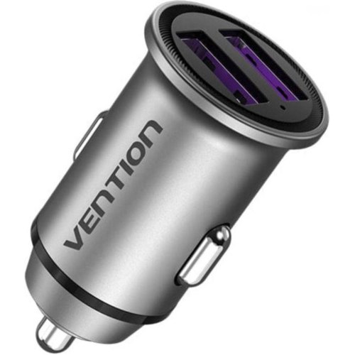 АЗП Vention Two-Port USB A+A(30/30) Car Charger Gray Mini Style Aluminium Alloy Type (FFEH0)