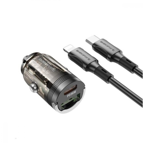 АЗП BOROFONE BZ29A Talented PD36W+QC3.0 car charger set(C to iP) Black