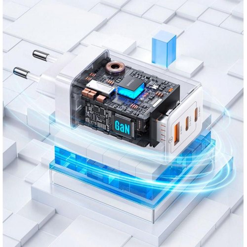 Мережевий зарядний пристрій Usams US-CC180 65W ACC 3 Ports GaN Fast Charger (EU) -- Sandru series Black