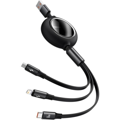 Кабель Baseus Bright Mirror 2 Series Retractable 3-in-1 Fast Charging  Data Cable USB to M+L+C 66W 1.1m Black