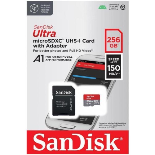 microSDXC (UHS-1) SanDisk Ultra 256Gb class 10 A1 (150MB/s) (adapter SD)