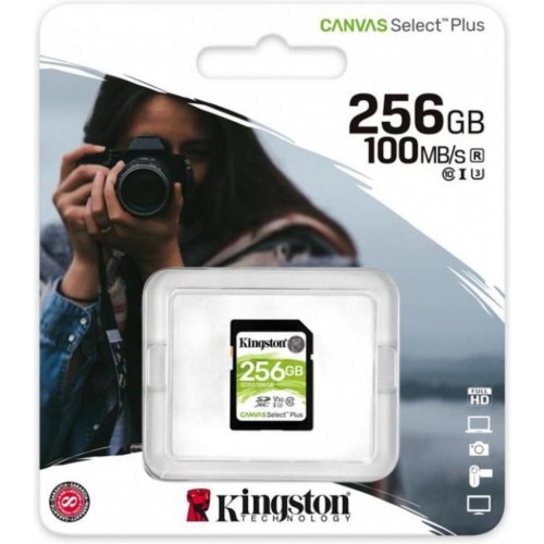 SDXC (UHS-1 U1) Kingston Canvas Select Plus 256Gb class 10 V10 (R-100MB/s)