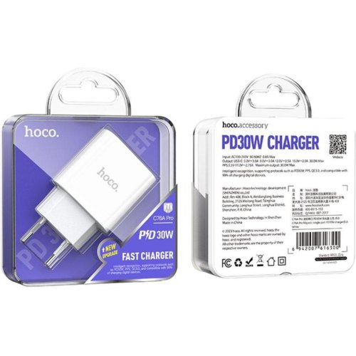 Мережевий зарядний пристрій HOCO C76A Pro Majestic single port PD30W charger White