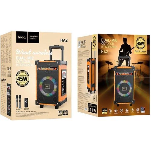 Портативна колонка HOCO HA2 Wave wireless dual-mic outdoor BT speaker Wooden Pattern